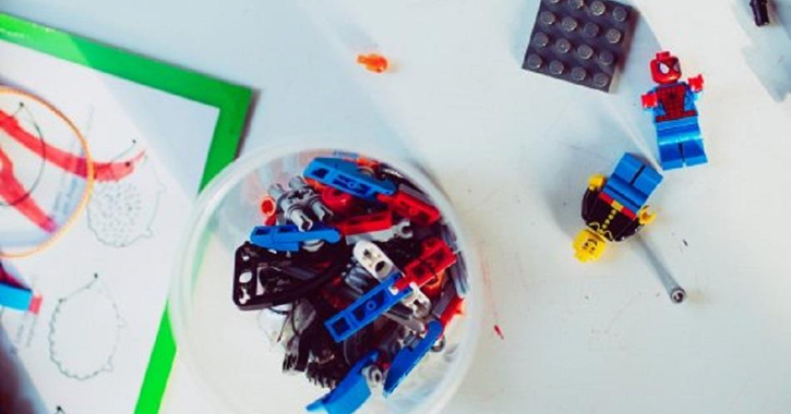 mixture of Lego on a child's desk 